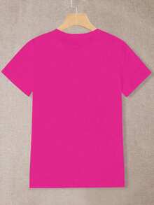 Plus Size Colorful Fish Print Round Neck Short Sleeve T-Shirt High Elasticity Fabric Casual Summer - Hot Pink - View 2