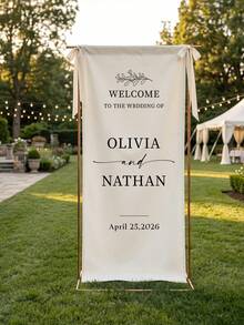 1pc Custom Wedding Welcome Banner, Custom Text,Custom Text Bridal Shower Banner, Bachelorette Party Backdrop Decoration,Minimalist Wedding Entrance Decoration - Multicolor - View 6