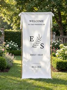 1pc Custom Wedding Welcome Banner, Custom Text,Custom Text Bridal Shower Banner, Bachelorette Party Backdrop Decoration,Minimalist Wedding Entrance Decoration - Multicolor - View 5
