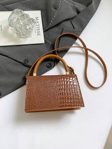 Bolso de mano cuadrado pequeño con textura de cocodrilo, diseño de nicho, nueva moda de verano 2026 para mujer, bolso de hombro versátil - Marrón - Ver 10