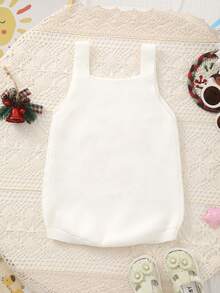 Baby Girls' Sweet Cute "BDAY GIFT" Letter Embroidery Knit Camisole Romper, Summer - White - View 6