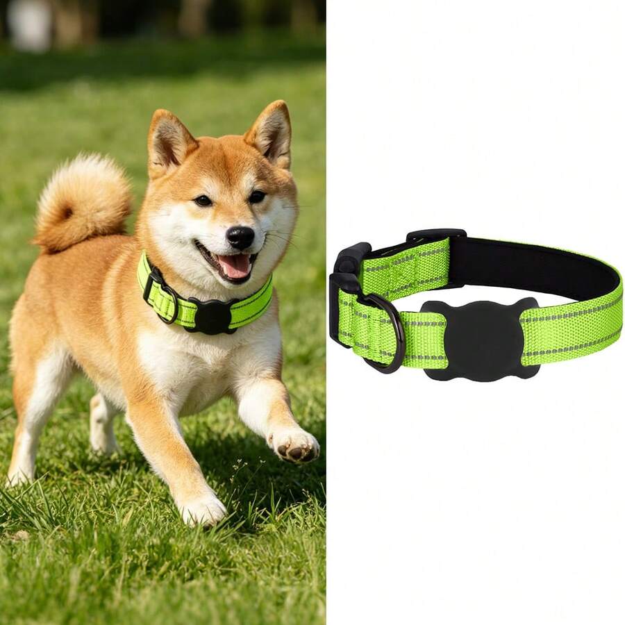 Adjustable Reflective Dog Collar With AirTag Holder, Soft Nylon Material, Anti-Lost, Suitable For Small, Medium And Large Dogs Outdoor Walking And Travel