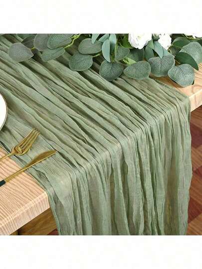 1pc Crinkle Table Runner, Balinese Sheer Table Topper, Gauze Tablecloth, Boho Rustic Autumn/Winter Decor, Wedding, Bridal Shower, Holiday Party, All Season