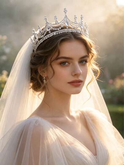 High-End Silver Crystal Wedding Tiara, Ornate Floral Crown For Brides & Bridesmaids