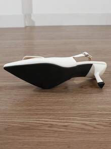 新款时尚夏季女式白色高跟鞋，粗跟舒适凉鞋，尖头穆勒鞋，中跟包头夏季鞋，玛丽珍坡跟凉鞋 - 白色 - 查看 7