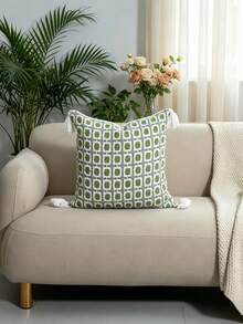 1 pezzo/2 pezzi Federa per cuscino stile bohémien con motivo geometrico verde e grigio con nappe, custodia decorativa in stile nordico intrecciata per divano, soggiorno, camera da letto, decorazione per la casa, dimensione 45*45cm, adatta per tutte le stagioni (inserto cuscino non incluso) - Verde - Visualizzare 10