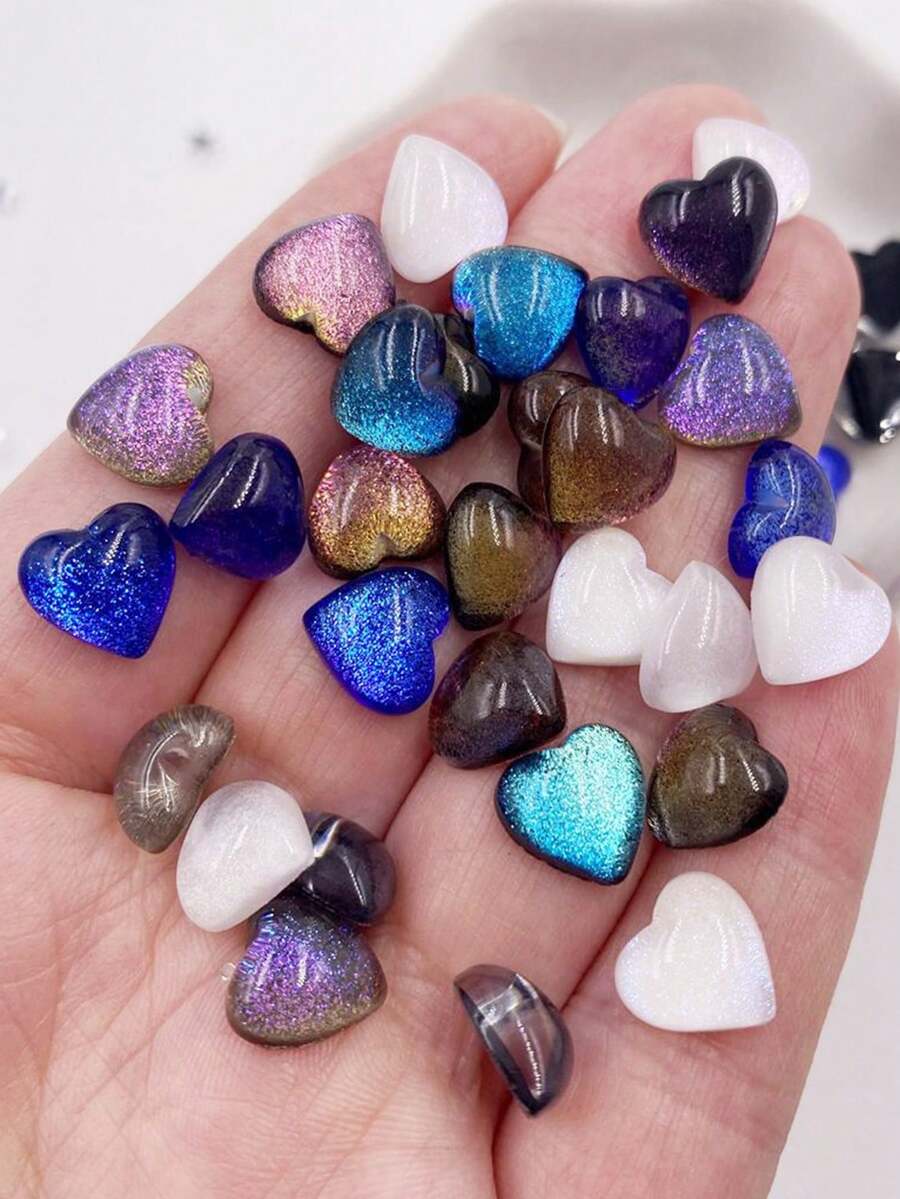 30颗混合树脂彩色闪粉水晶心形宝石平底水钻剪贴簿婚礼贴花艺术珠宝装饰工艺品DIY配件 - 隨機混合 - 查看 1