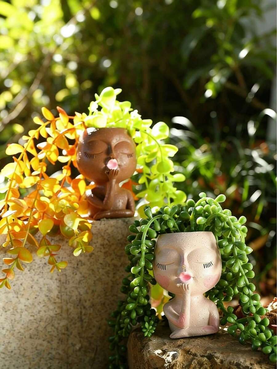 1pc Elegant Minimalist Creative Resin Human Figure Vase, Suitable For Planting, Great For Outdoor Garden Or Indoor Decor And Plant Storage - A - View 1