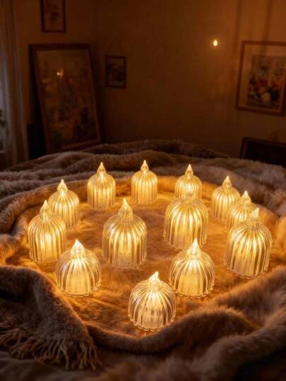 竖条纹LED电子蜡烛，糖果灯，暖光模拟火焰，高端氛围装饰，适用于客厅、卧室、派对、婚礼、生日、乔迁等场合，馈赠佳品