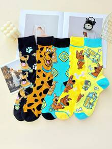 Warner Bros 5双随机春夏男女通用时尚卡通小狗图案百搭舒适透气字母中筒袜 - 彩色 - 查看 8