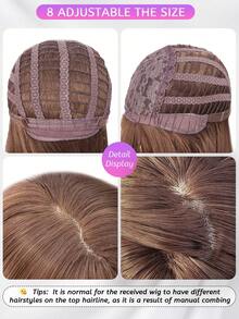 alicegarden Perruque synthétique de 28 pouces de long, droite, de couleur brun naturel avec frange, faite de fibres résistantes à la chaleur, durable et réaliste, convenant à un usage quotidien, cadeau idéal pour les femmes - Tabac - Voir 8