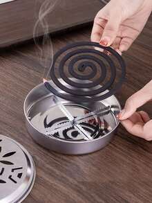 Stainless Steel Mosquito Coil Holder, Portable Mosquito Repellent Incense Box With Lid And Handle, Compact Design For Indoor And Outdoor Use - Multicolor - View 1