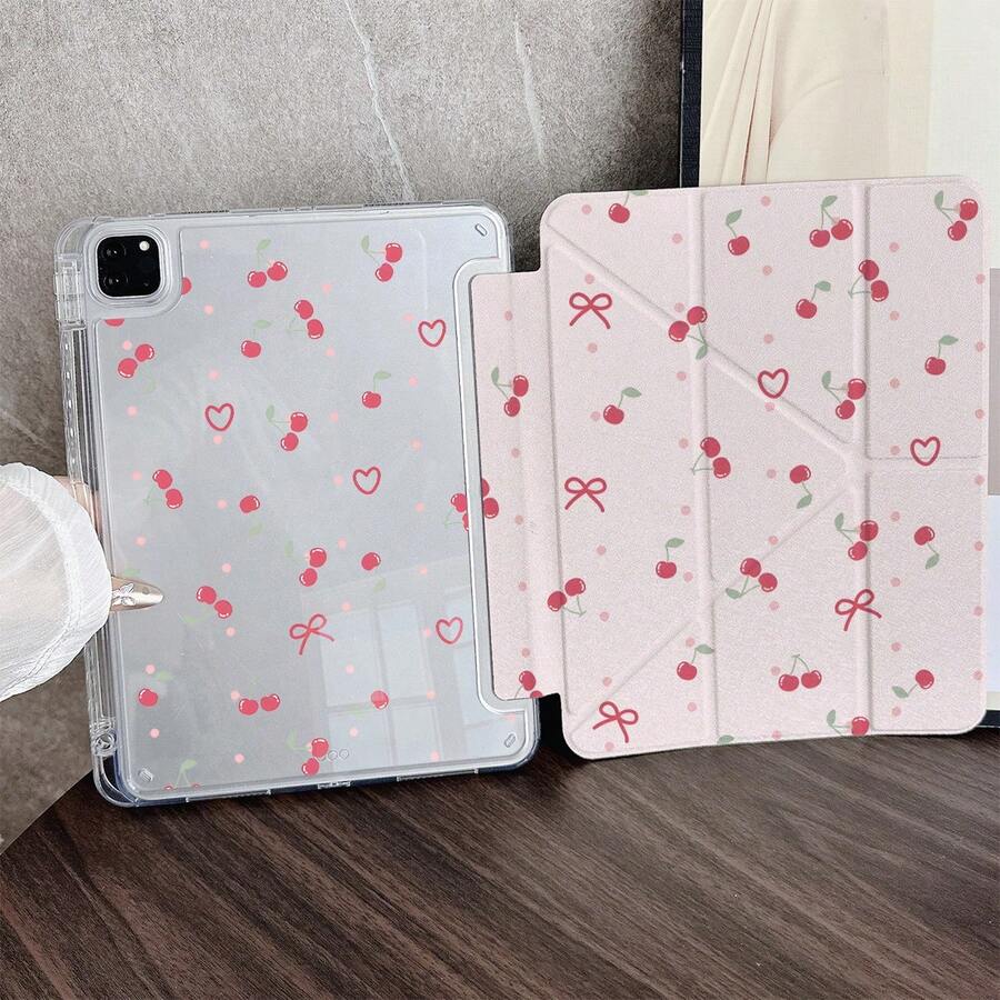 1 chiếc ốp lưng máy tính bảng trong suốt hình trái tim anh đào, có chân đế gập ba, tự động tắt/mở màn hình, tương thích với iPad Pro 11, Air 11/13 M3, 11 A16, thế hệ thứ 10/9/8/7, Air 4/5, 10.9/10.2/9.7 inch & Galaxy Tab S10/S9/S8 Series, Tab A9+/A8, S10 FE/S9 FE, 11/12.4 inch - Nhiều màu - Xem 1