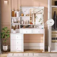 Makeup Table With Mirror And LED Lights, For Bedroom, Makeup Vanity With Power Plug, Dressing Table With Drawers For Bedroom - White - View 8