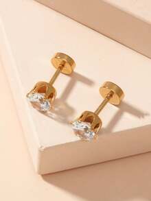 2颗6毫米锆石圆形不锈钢耳钉，简约时尚，男女皆宜，日常佩戴 - 6mm - 查看 1