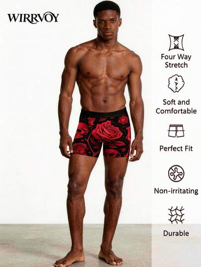 2pcs Skull Rose Gothic Style Boxer Briefs, Punk Rock Style Men's Underwear, Anniversary Gift, Valentine's Day Gift, Birthday Gift, Wedding Gift, Best Friend Gift, Boyfriend Gift, Husband Gift, Men's Gift