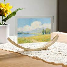 1pc Double-Sided Acrylic Photo Frame With Curved Wooden Base (6 Inches) - Desktop Photo Decor Frame, Suitable For Home And Office Decor, Great Gift For Thanksgiving, Mother's Day, Father's Day And Anniversary - 1-piece Curved Photo Frame [6 Inches] Natural Wood Color - Frame Only - View 4