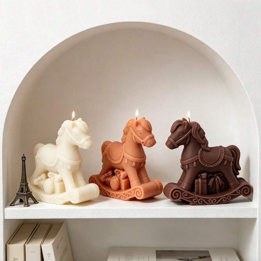 Khuôn nến silicon hình ngựa bập bênh dễ thương - Khuôn ngựa 3D kèm hộp quà để tự làm nến thơm, xà phòng & đồ thủ công bằng nhựa, trang trí nhà cửa & quà tặng. - trắng - Xem 1