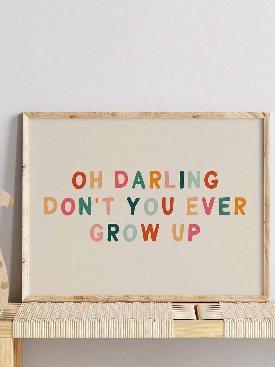 Tranh treo tường bằng vải canvas có khung, 1 bức, chữ "Oh Darling, You'll Never Grow Up!" (Ôi cưng ơi, con sẽ không bao giờ lớn lên!), trang trí phòng trẻ em phong cách Boho, tranh cầu vồng cho phòng chơi, trang trí tường phòng trẻ sơ sinh, trang trí trường mầm non, poster phòng chơi, quà tặng cho bé, trang trí tiệc, quà tặng cho trẻ mới sinh, quà tặng Ngày của Mẹ, quà tặng Ngày của Cha, trang trí trường mầm non. - Nhiều màu - Xem 1