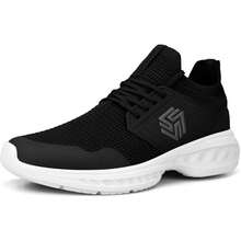Men's Slip-On Walking Shoes, Non-Slip Running Shoes, Breathable Sports Shoes, Lightweight Fitness Sneakers - 黑色 白色 - 查看 3