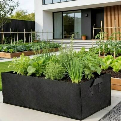 1pc Planting Bag, Planting Container, Seedling Bag, Seedling Tray, Vegetable Planting Bucket, Medicinal Herb Planting, Thickened Rectangular Planting Bag, Vegetable Seedling Box, Yard Planting Pot Box, Breathable Non-Woven Fabric Planting Bag