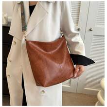 Bolsa Balde Feminina PU de Alta Qualidade, Alça Larga Estampada Ajustável, Estilo Street Casual para Uso Diário bolsas feminina transversal bolsas feminina bolsa bolsa transversal - Castanho - Visão 11