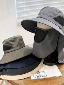 1pc Detachable Outdoor Sun Protection Hat, Breathable Fishing/Hiking Cap With Face Mask, UV Protection - Multicolor - View 5