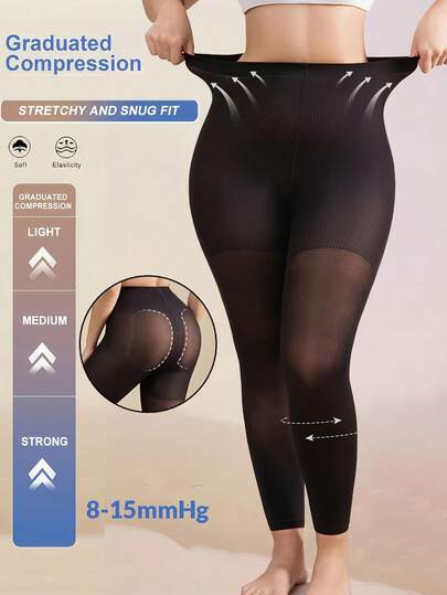 2 双女士薄款半透明七分紧身裤，女士 8-15mmHg 梯度压力七分塑形打底裤，高腰设计塑造腿部优美线条，柔软高弹防刮亲肤面料连裤袜。