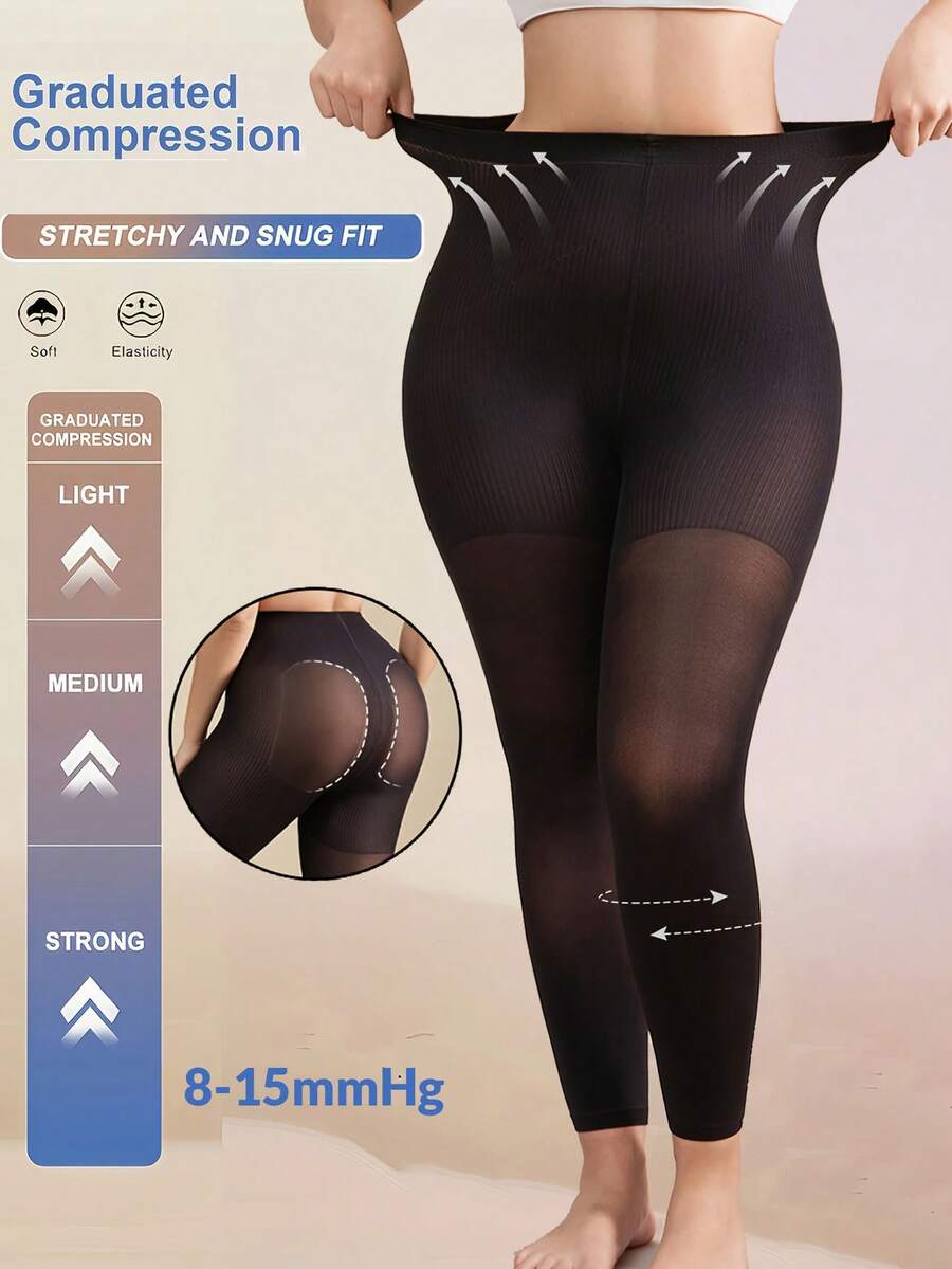 2 双女士薄款半透明七分紧身裤，女士 8-15mmHg 梯度压力七分塑形打底裤，高腰设计塑造腿部优美线条，柔软高弹防刮亲肤面料连裤袜。