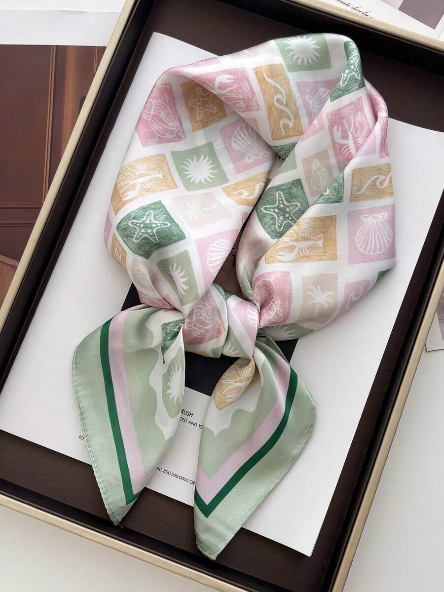 1件女款復古印花輕量仿絲綢圍巾/緞面圍巾,頭巾,圍巾,披肩,圍巾,輕量披肩,頭巾,頭飾,適合春季 - 粉綠色 - 查看 1