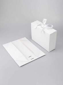 Boîte-cadeau pliable blanche avec décoration de nœud, set de boîtes-cadeaux pliantes blanches, convient pour les anniversaires, les fêtes, les cadeaux de la Fête nationale saoudienne, les rassemblements familiaux, les mariages, les faveurs de mariage, l'emballage de cadeaux - Blanc - Voir 7