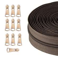 1 Bộ, (177 inch/450 cm/5 yard) Khóa kéo nylon #5 + 10 đầu kéo khóa màu vàng nhạt, Thích hợp cho việc may vá tại nhà, tự làm và thay thế khóa kéo. - 5NL+8#đau - Xem 22