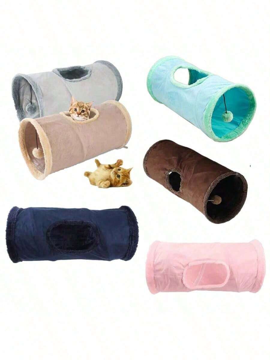 1 món đồ chơi đường hầm bằng vải nhung cho mèo kèm bóng nhung, thích hợp cho mèo và chó chơi - Nhiều màu - Xem 1