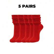 1Pair Women's Slouchy Crew Socks, Fall Winter, Thick, Slouch, Red, Soft And Comfortable, Mother's Day Moisture-Wicking, Fashion Daily Wear, Cross Fit Sock, Red School Sock, Christmas - Red - View 6