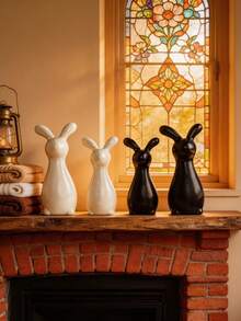 1 pieza Decoración de Pascua con forma de conejo, diseño creativo, artesanía de cerámica exquisita, estilo minimalista, adecuado para escritorio, oficina, estantería, mesa de noche, sala de estar, decoración festiva, una opción de regalo ideal - Multicolor - Ver 5