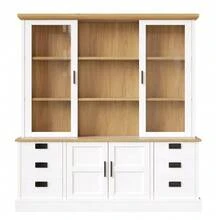 Armario alto de cocina con 6 cajones grandes, puertas de cristal, dispositivo antivuelco y raíles metálicos, 140x185 cm, mueble de almacenamiento para cocina y comedor. - Blanco - Ver 9