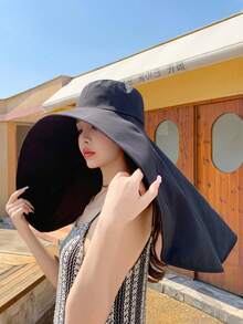 1 pieza Sombrero de playa con protección solar para mujer de talla grande, sombrero con protección solar de cobertura completa, nuevo sombrero de protección solar tipo chal para mujer de primavera/verano, sombrero de ala ancha con cobertura para el cuello, sombrero tipo cubo con protección UV y agujero para coleta - Multicolor - Ver 5