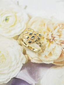 1pc Women's Fashion Asymmetrical Gemstone Heart-Shaped Ring, Daily Wear & Party Jewelry Gift For Christmas, Thanksgiving - Gold - View 1