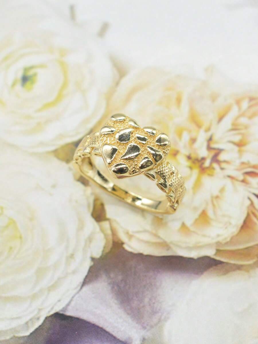 1pc Women's Fashion Asymmetrical Gemstone Heart-Shaped Ring, Daily Wear & Party Jewelry Gift For Christmas, Thanksgiving - Gold - View 1