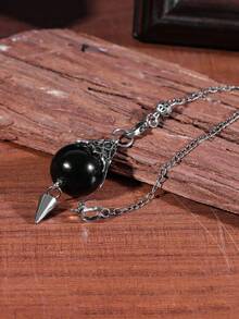 1pc Vintage Natural Gem Stone Pendant Pendulos For Divination Dowsing Black Obsidian Clear Crystals Amethyst Quartz Divination Pdivinatory Endules X278 - Pendulo - View 8