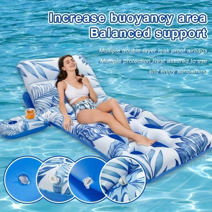 1pc Inflatable Pool Float With Backrest, Leaf-Shaped Inflatable Pool Lounge Chair - Perfect For Pool Parties And Water Recreation, Adult Size For Summer - Multicolor - View 1