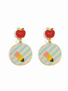 1 par de pendientes de color caramelo, regalo para el Día del Maestro, temporada de graduación, regreso a clases - Serie Arcoíris de ABC Apple - Ver 16