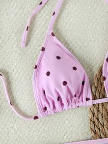 Bộ bikini tam giác chấm bi hồng đen phong cách ngọt ngào, đồ bơi gợi cảm buộc dây cổ giúp thon gọn vóc dáng. - Nhiều màu - Xem 5