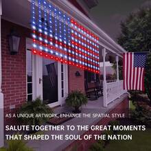 1PC, 210LED USB Powered American Flag LED Curtain String Lights 4th Of July Patriotic Fairy Lights For Independence Day Home Garden Yard Patio Balcony Indoor Outdoor Festival Celebration Bedroom Living Room Decor (Without Battery) - LED String Light - View 4