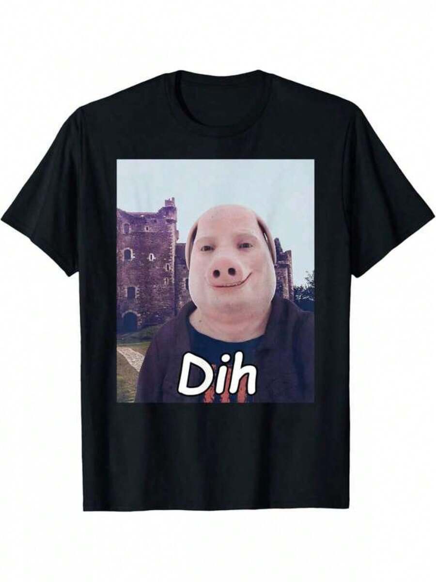 Funny Brainrot Dihh Cat Meme T-Shirt - Gen Z Humor & Alpha Meme Graphic, Loose Fit Casual Streetwear For Men & Women, All-Season, Digital Print Round Neck Tee - màu đen - Xem 1