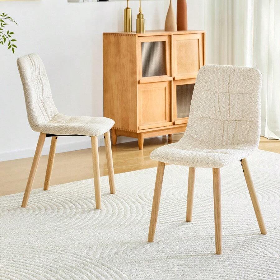 Sillas de comedor - Blanco + Madera + Tela + Madera maciza + Juego de 21 - Ver 1