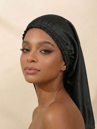 Awegeo 1个纯色缎面长款睡眠帽，弹性发带，女士专用，丝滑夜间护发帽