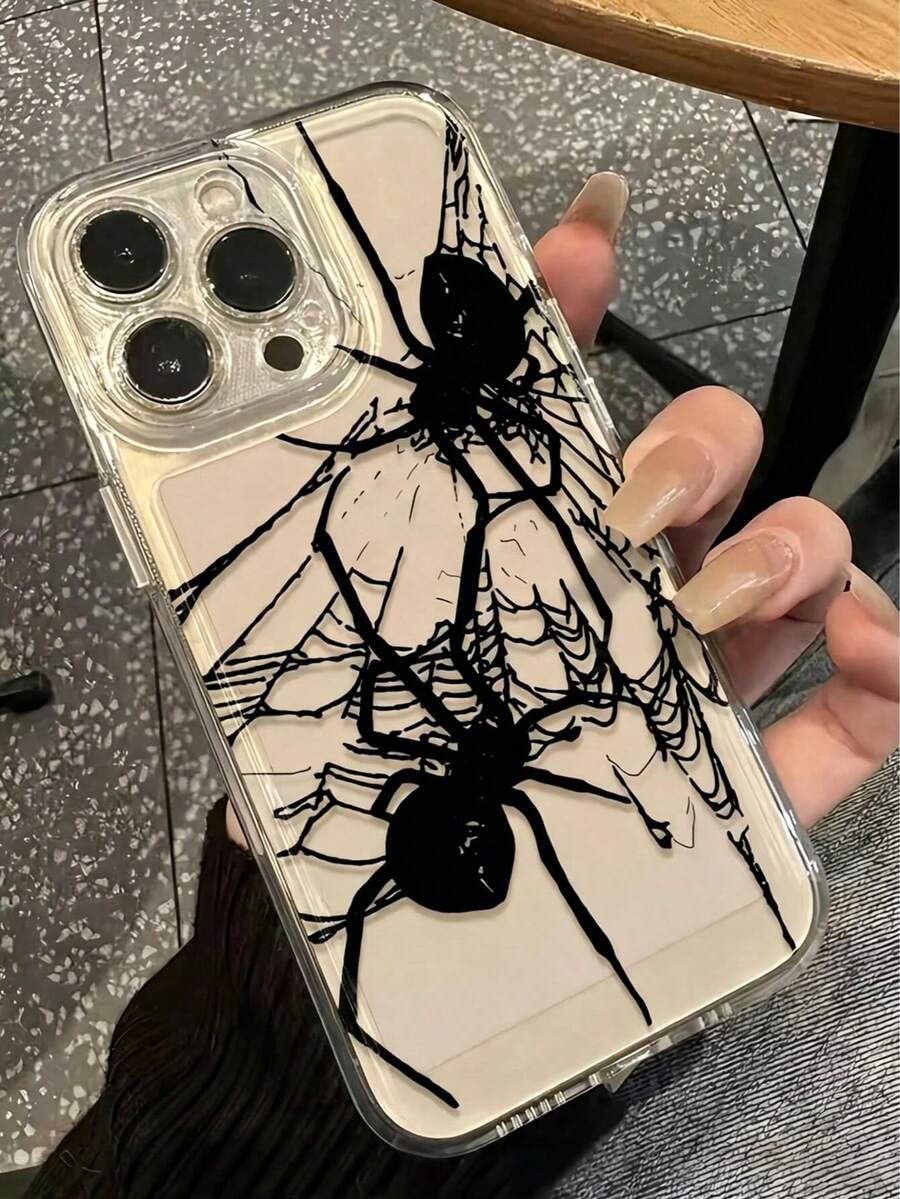 1pc Space Black Spider Personalized Pattern Full Coverage TPU Shockproof Phone Case, Compatible With Apple 16/15/14/13/12/11 Pro Max - Multicolor - View 1
