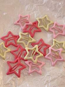 12pcs Y2K Style Candy Color Star Shaped Cute Resin Hair Clips, Versatile Accessories For Daily Wear,Festival,Party - Pink - View 4