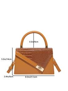 Bolso de mano cuadrado pequeño con textura de cocodrilo, diseño de nicho, nueva moda de verano 2026 para mujer, bolso de hombro versátil - Marrón - Ver 3